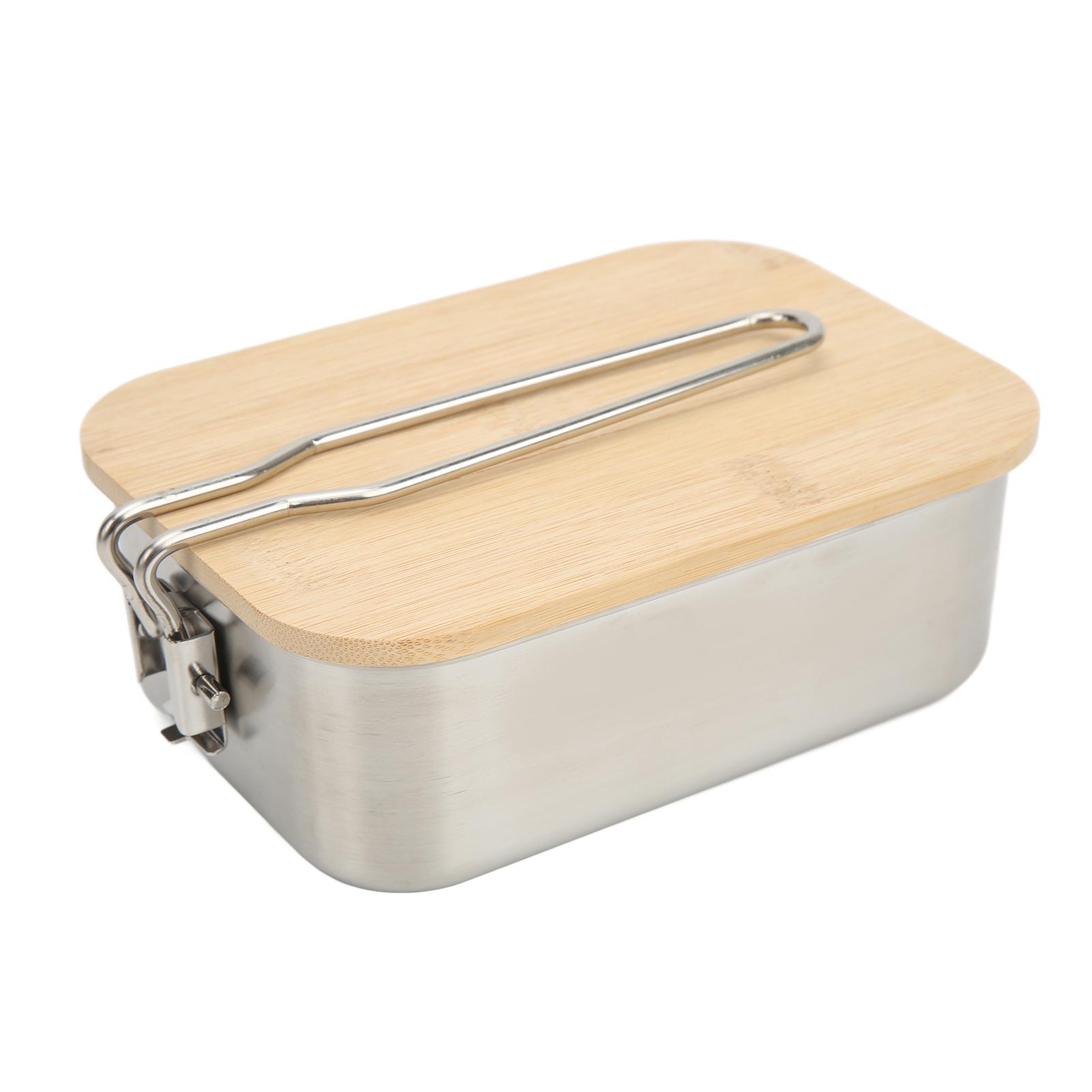 

Lunch Box 0.9L Capacity Stainless Steel Bamboo Cover Multifunctional for Outdoor
