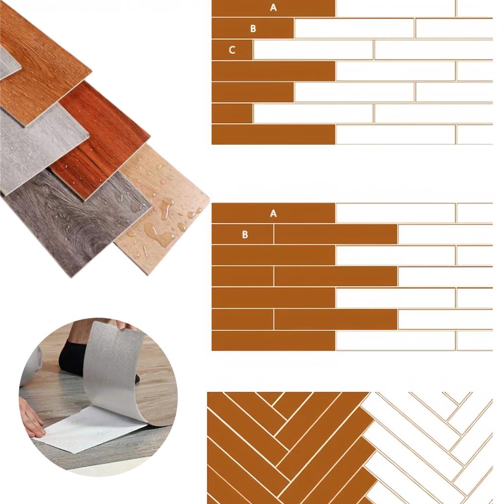 10pcs 51x15cm Self-Adhesive Wood Grain Floor Wallpaper Waterproof Wall Sticker Bedroom Living Room Toilet Kitchen Home Decor