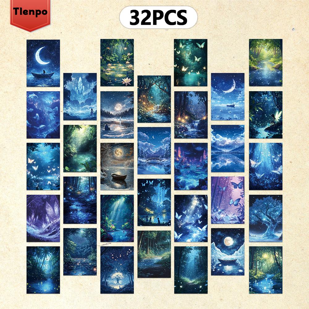 

32pcs, Night Landscape Postcards, Wall Stickers, Mailing Cards, Greeting Cards, DIY Postcards, Souvenir Postcards, Decoration Pr