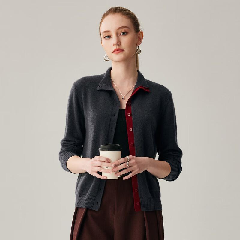 Zhaojun Women's 100% Cashmere Semi-High Collar Cardigan