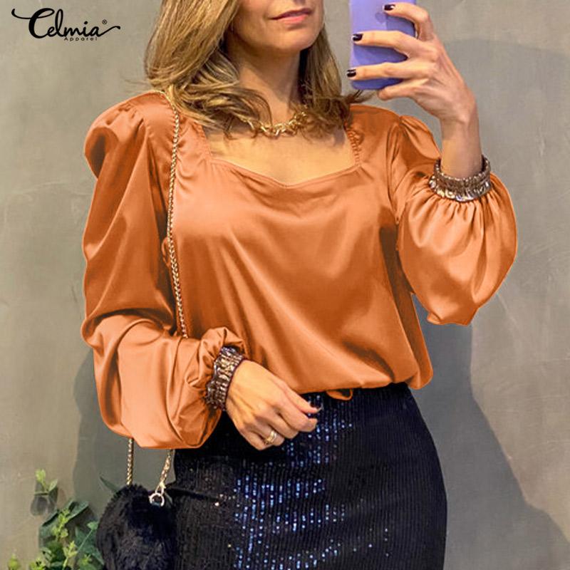 Купить Celmia Элегантная весенняя женская блузка с пышными рукавами и ...