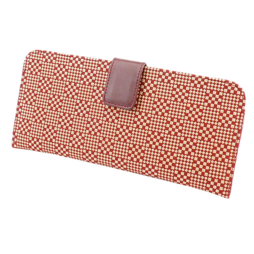 [Inden-ya] Inden Long Wallet, Large, with Coin Purse, Slim, Deerskin, Red with White Lacquer, Small Checkered Pattern, 2107-13-167, Custom Color