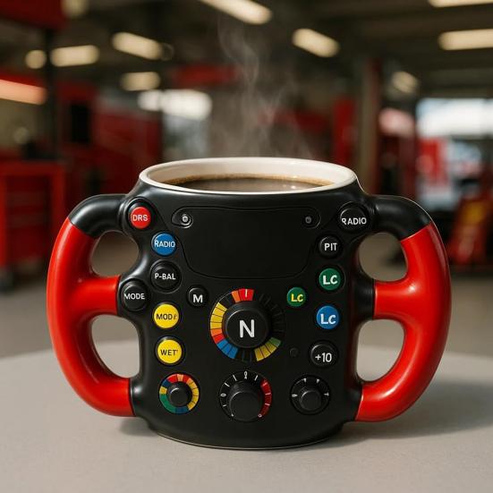 Cană de Cafea Ceramică Model Volan de Cursă Mâner Ergonomic Cană Bază Antiderapantă