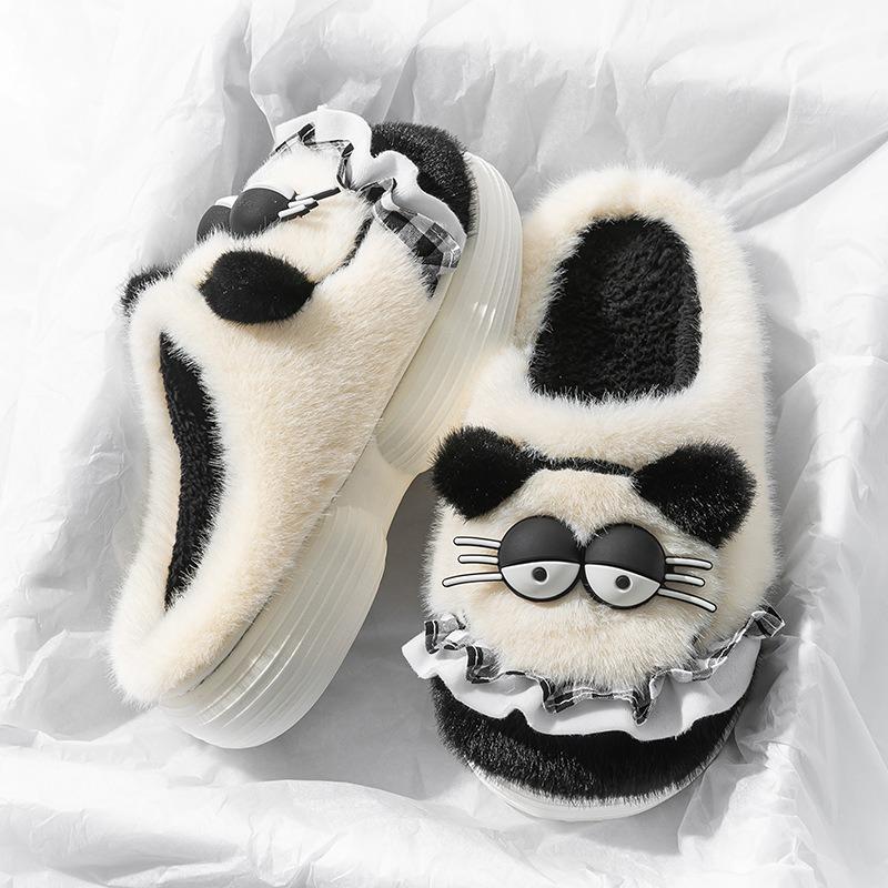 Cute cartoon cotton slippers women's autumn and winter indoor home non-slip warm plush thickened plush kitten cotton mop