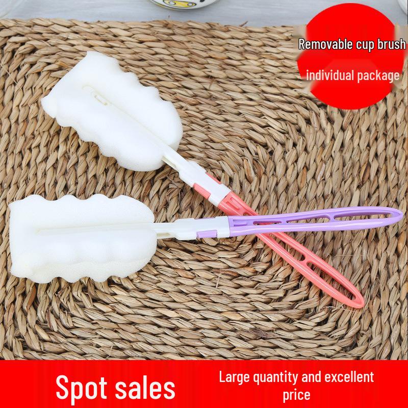 Household Long-Handle Sponge Brush for Cleaning Cups, Bottles, and Thermos with High-Density Sponge Head