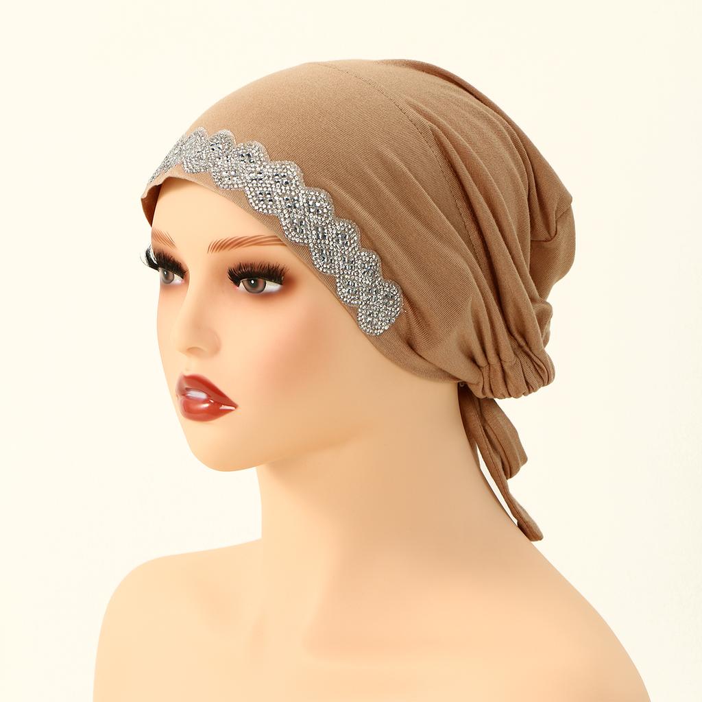 Fashion Shiny Rhinestone Cotton Modal Inner Caps Hat Women Muslim Hijab Underscarf Jersey Caps Islam Turban Female Headscarf