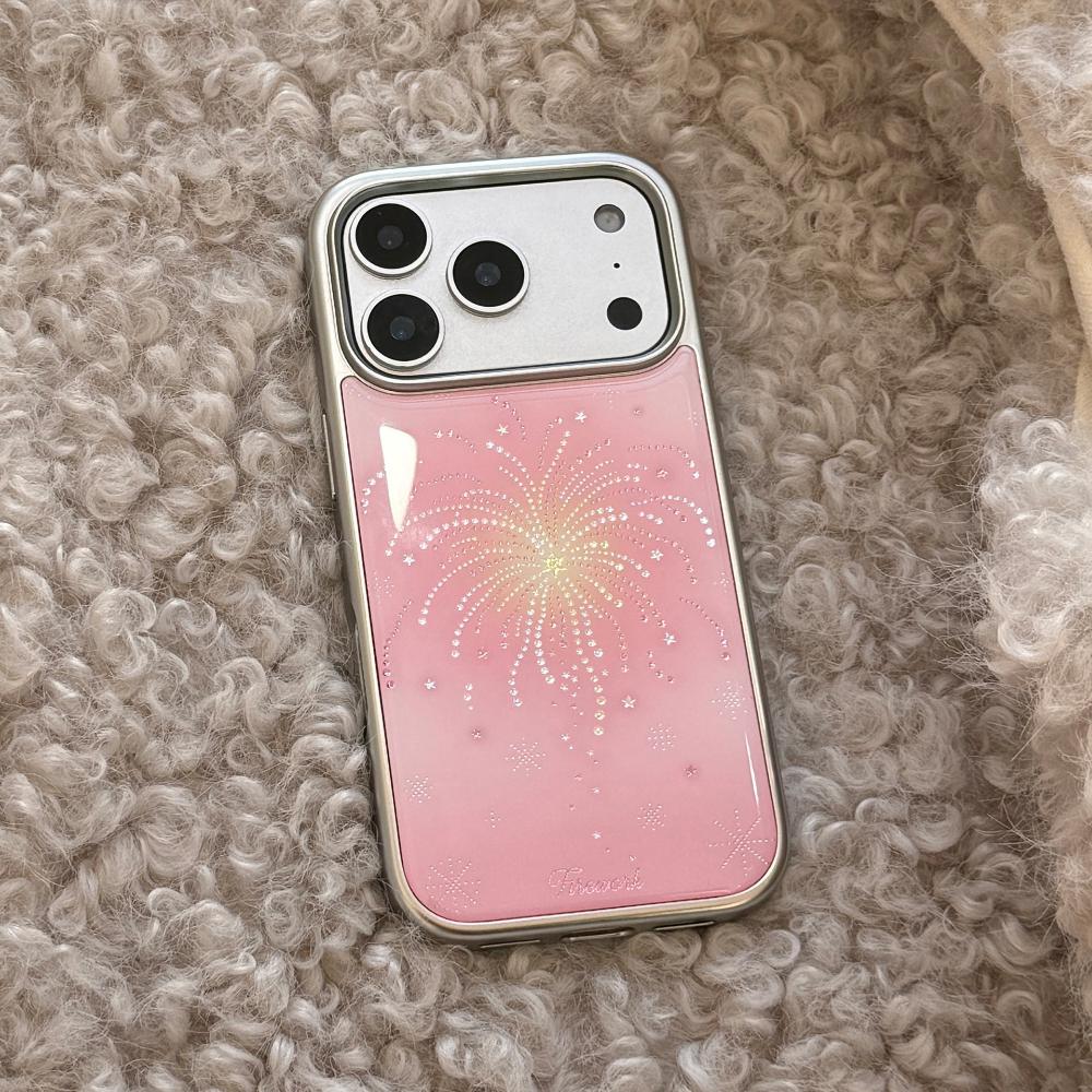 Pink Firework IPhone 17 Pro Max Apple 16 Phone Case, 15-inch Gold-plated, New Year's Atmosphere High-Quality Protective Case