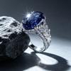 925Silver-plated Oval Blue Synthetic Cubic Zirconia Ring, Vintage Hollow-out Pavé Colorful Statement Ring Suitable for Wedding Jewelry, Youth Style