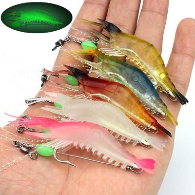 5 pezzi/set 9 cm 5,2 g esca per gamberetti luminosa esca morbida per la pesca 5 colori esche artificiali miste con ami da pesca e perline