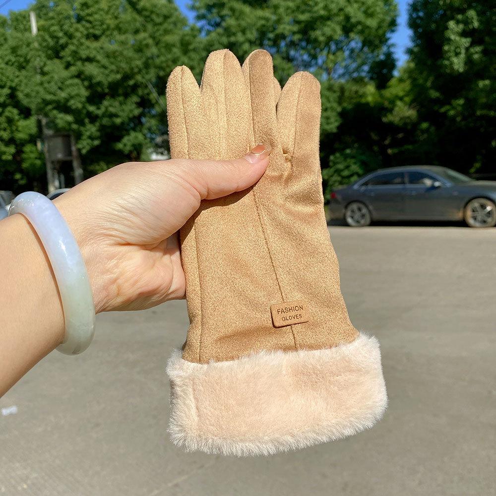 New gloves women's autumn and winter touch screen fleece warm suede gloves cycling winter thickened cold gloves