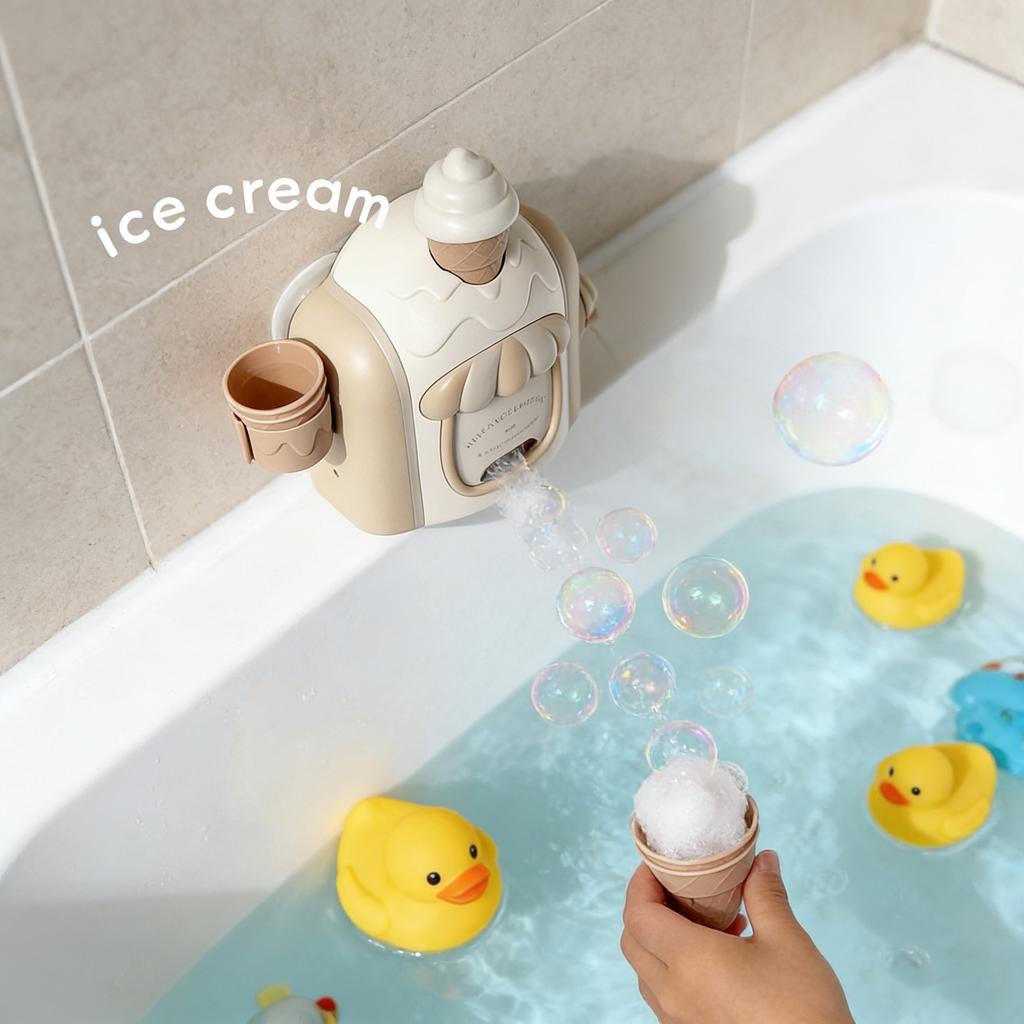 Kids Bath Bubble Foam Machine Bath Toys with Powerful Suction Manual Foam Maker Toddler Ice Cream Maker for Sensory Play