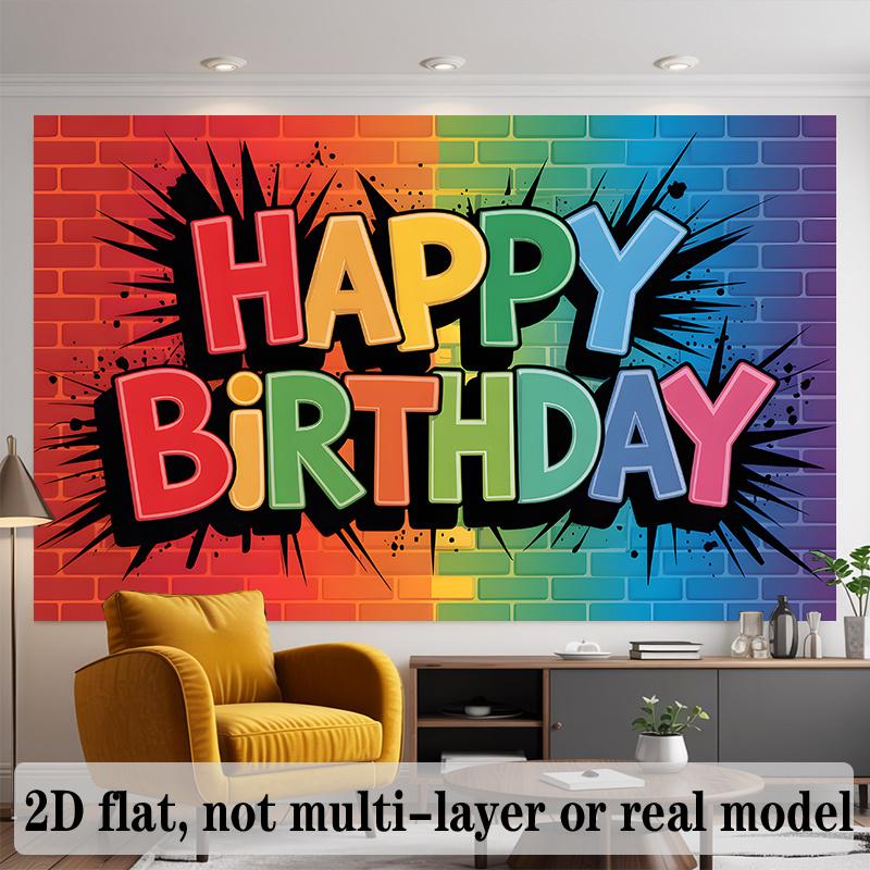Cheerful Birthday Banner, Photo Backdrop Wall Decor for Party