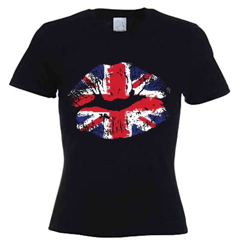 Union Jack Lips Women'S T Shirt United Kingdom England Flag Holiday Uk Gb