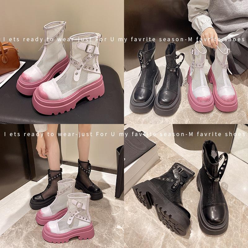 Hollow Martin boots women's summer thin breathable mesh boots single boots new sweet and cool thick-soled heightening short boots