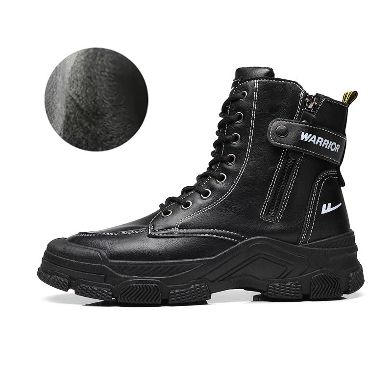 Warrior Stylish Simple Cotton Fleece Daily Commuting Short Martin Boots Men boots Black WXP(WZ)-076002M