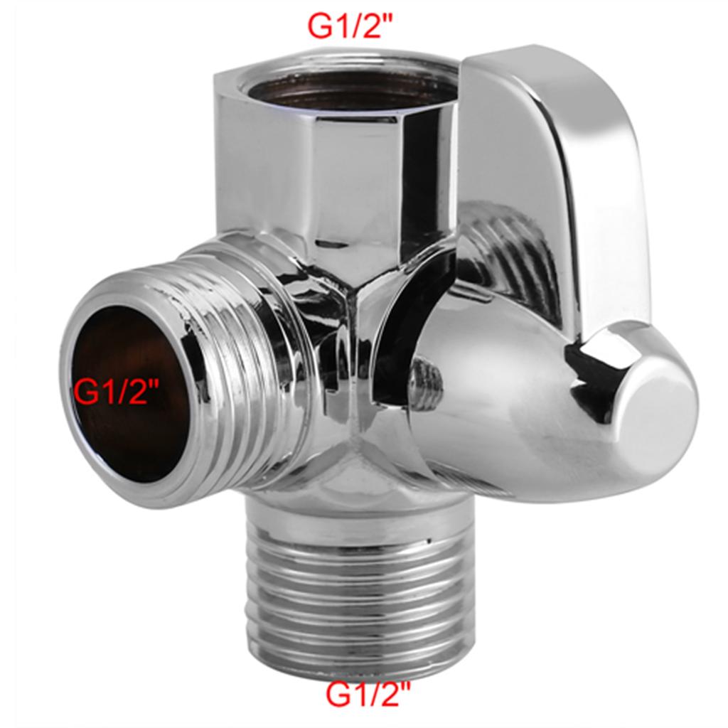 ZK20 3‑Way Brass Chrome Diverter G1/2" T Shape Adapter Valve for Shower Arm Mounted