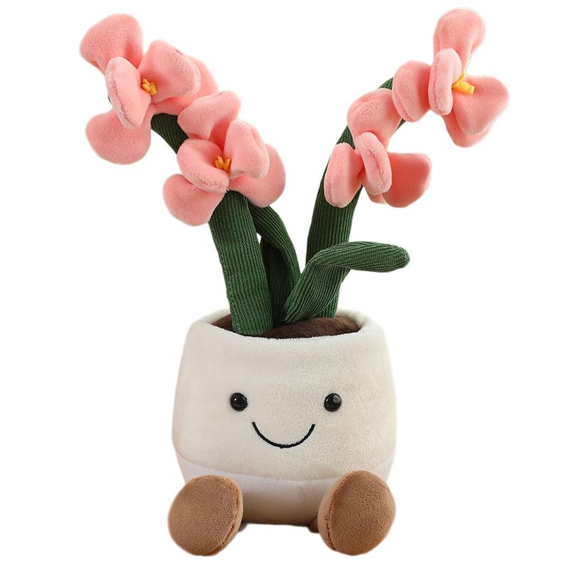 35cm Lachende Pluche Orchidee Bloempot Kussen Gevuld Poppetje Met Benen Roze Geel Groen Menselijke Vorm Pluche Huis Decoratie Prop 35cm