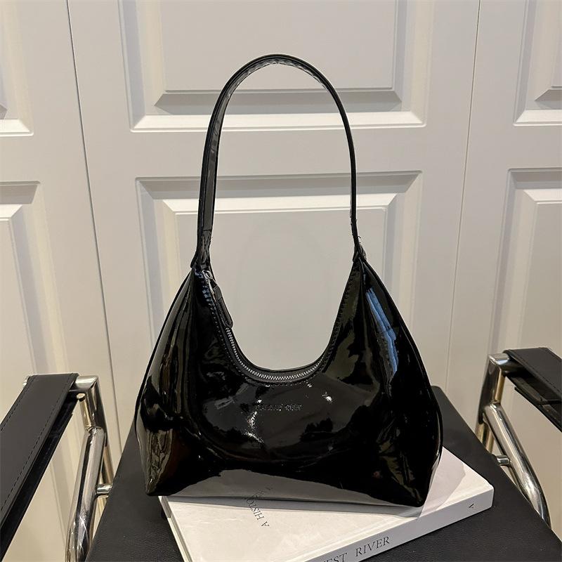 Chic Glossy Half Mo Bag, Daily Underarm Bag, Sleek Pu Leather Tote Shoulder Purses, Modern Styles for Women Everyday Elegance