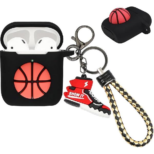 Wonhibo for Airpods Case for Men Boys,Sport Cool Black Cover for Apple Airpod 1 & 2 with Keychain (Soccer) Basketball
