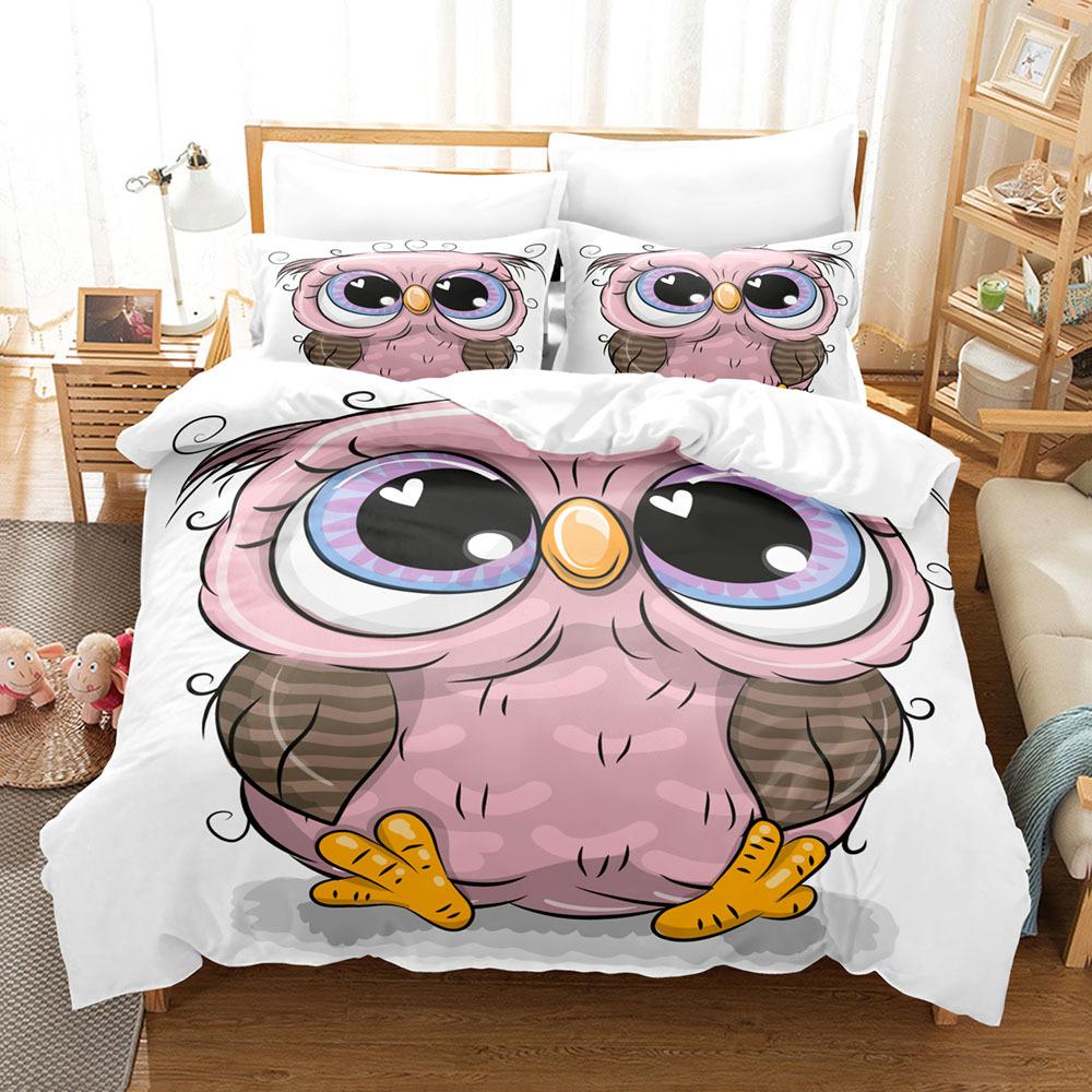 Comforter Owl Bedding Set Lovely Green Cartoon Owl For Kids Boys Girls Bird Animal Print Decor