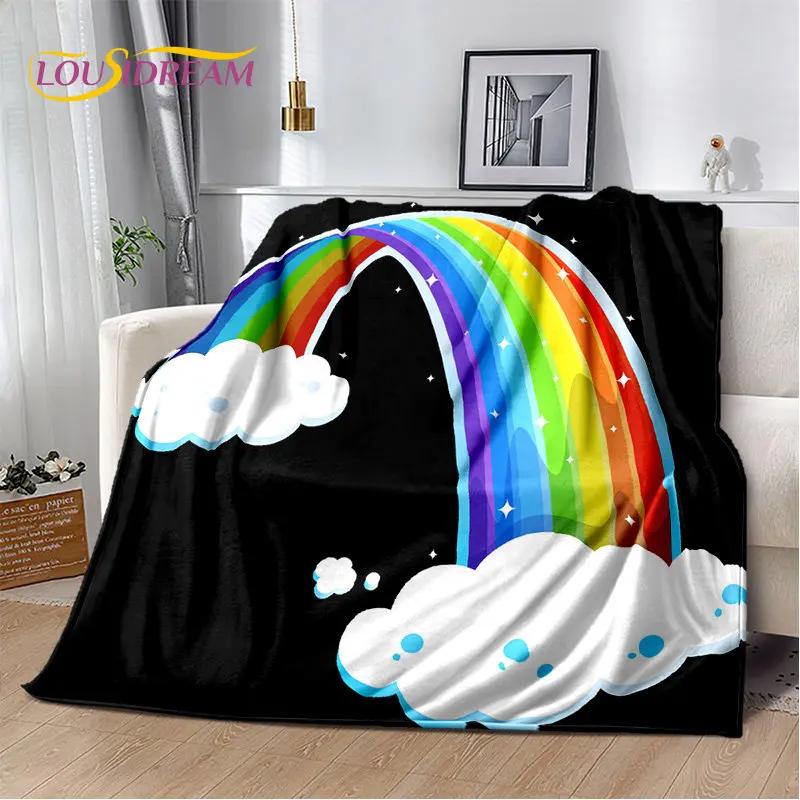 Pătură moale de pluș cu iluzie de culoare cromatică curcubeu, pătură de flanel pentru sufragerie dormitor pat canapea husă de picnic