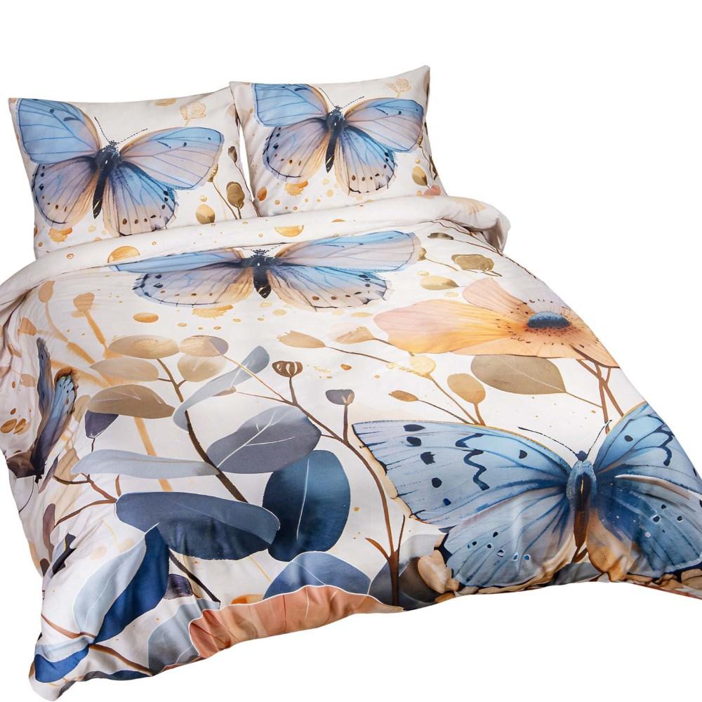 Bedding Set 160x200 COTTON SATIN Digital Print Blue Butterflies