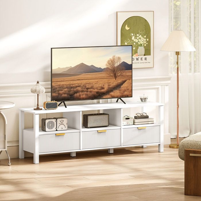 Meuble TV - HOMCOM - 65 pouces - 3 tiroirs et 3 étagères ouvertes - panneau de particules et MDF - 152x39,5x50cm - blanc