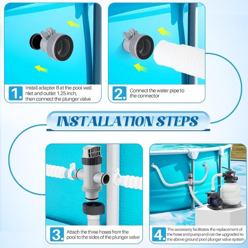 Split Hose Valves Set for Above Ground Pool Pumps Drain Cap Replacement Rings Plastic Construction Leak Prevention