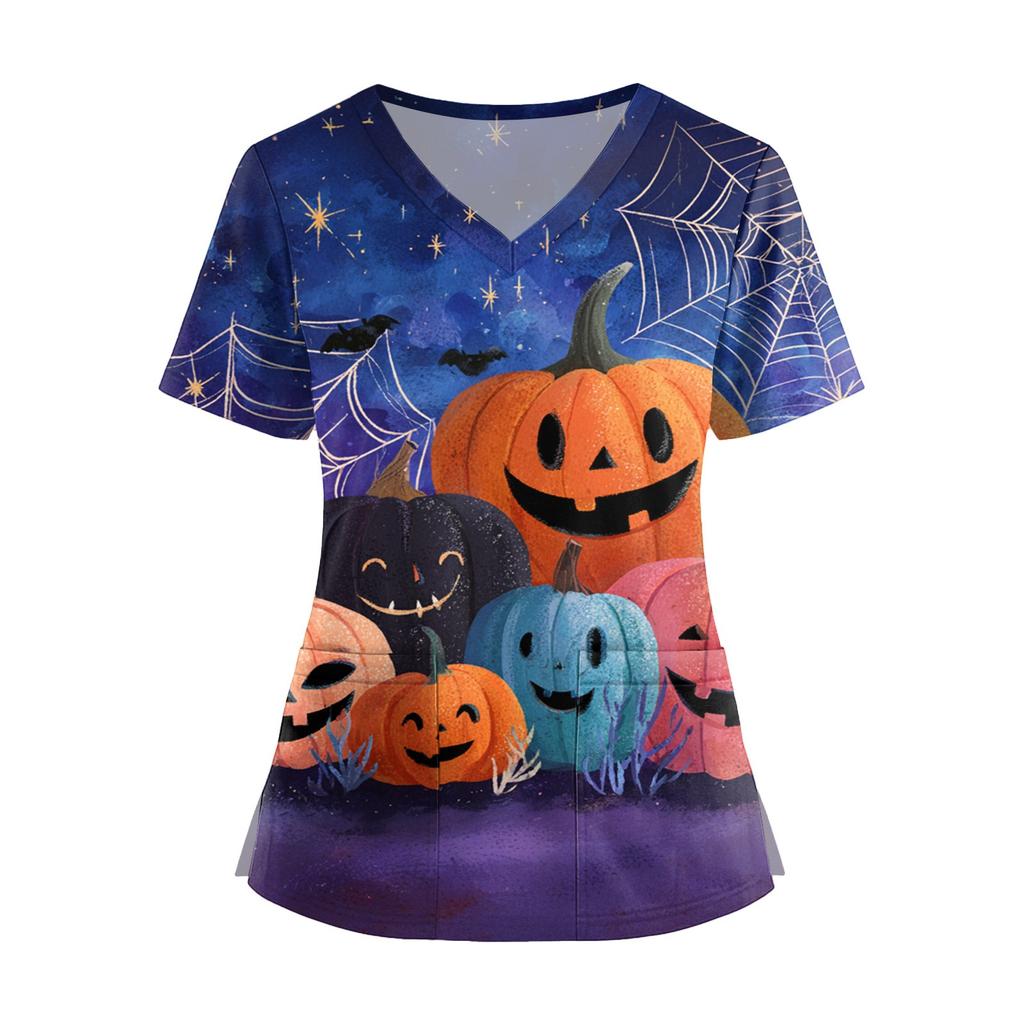 Dámská móda Overal s krátkým rukávem a výstřihem do V s kapsami Potisk Topů Oblečení