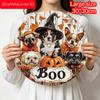2D Flat, 1pc Boo Halloween Aluminum Ornaments Sign, Dog Maple Leaf Jack-o'-Lantern Boo Pattern Design, Round Hanging Plaque for Yard, Room, Home
