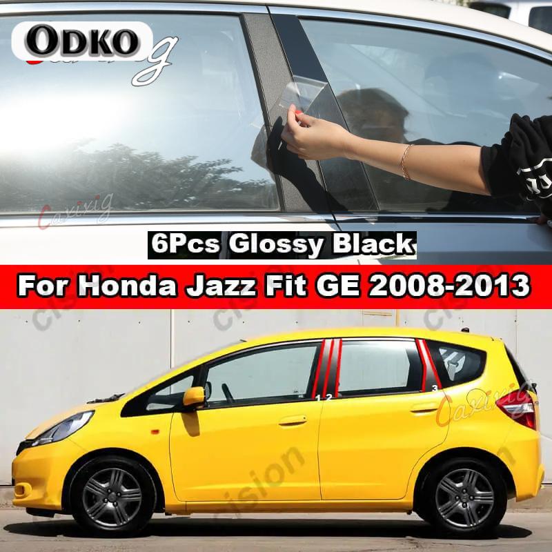 6Pcs Car Window Door Column B C D BC Pillar Post Cover Trim for Honda Jazz Fit GD GE GK GS GR 2001- Mirror Effect PC Sticker