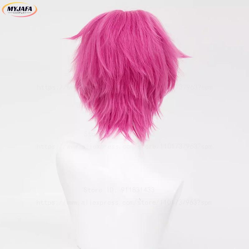 High Quality Saiki Kusuo Cosplay Wig Rose Pink Short Heat Resistant Synthetic Hair Anime Role Play Wigs + Wig Cap