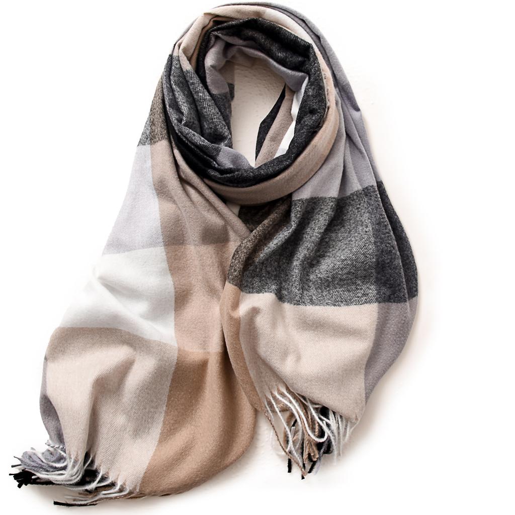Striped Plaid Shawl Elegant Socialite Style Autumn and Winter Warm Scarf for Women High End Feeling 2025 Fashionable Women Scarf