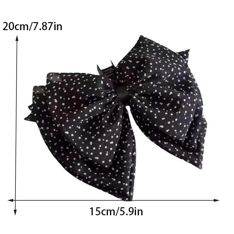 Polka Retro Dot Mesh  Big Bow Hair Clip for Woman Elegant Temperament Back of The Head Grab Clip Fashion Girl Hair Clamp