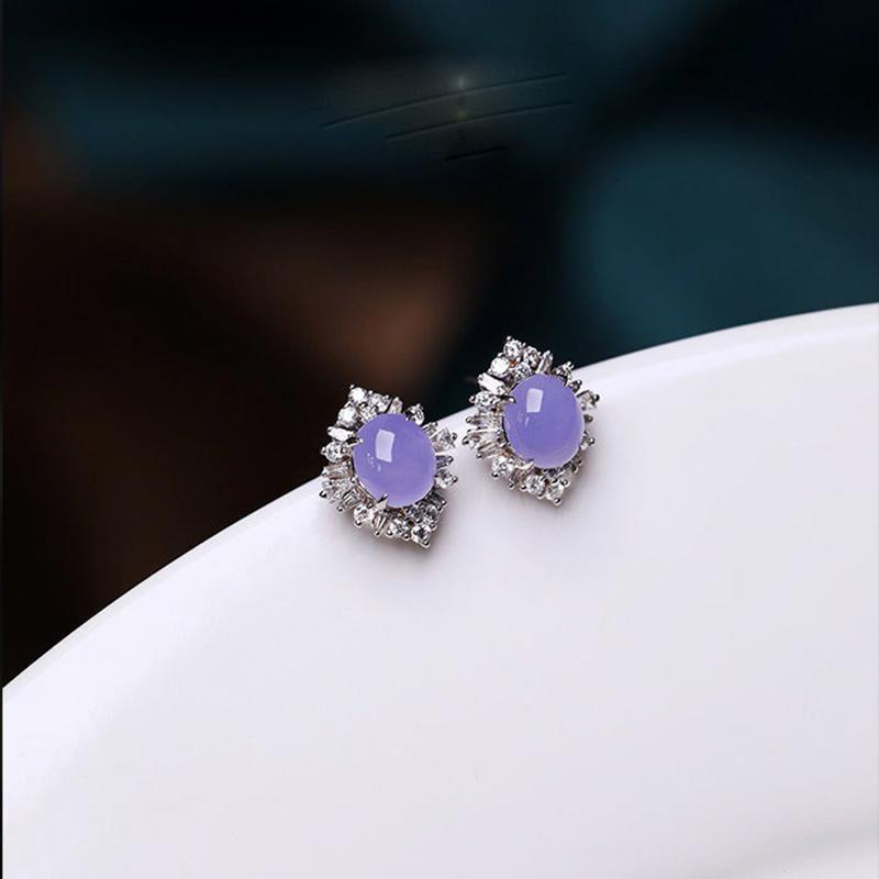 Inspiration Craft  Inlaid Crystal Natural Chalcedony Violet Geometric Stud Earrings Exquisite Charm Ladies Jewelry