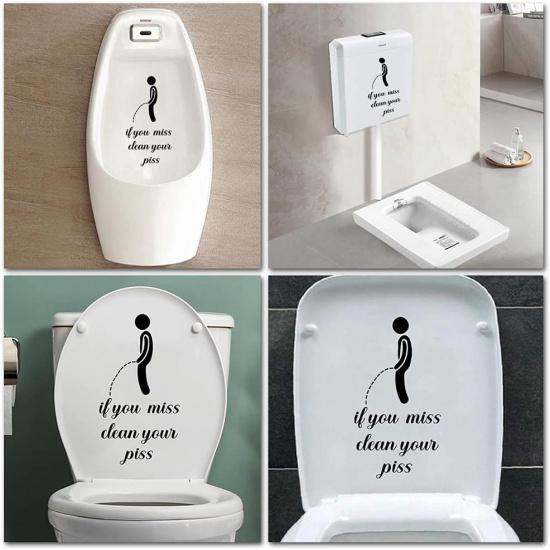 3 Pcs Funny Toilet Stickers, If You Miss Clean Your Piss Funny Decals, Wall Art Sign Decor, Removable Toilet Seat Quote Murals for Toilet WC Restroom