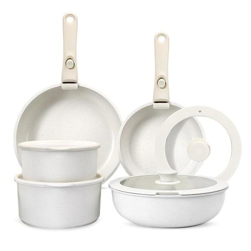 GiPP 11-Piece Non-Stick Frying Pan Set, Induction and Gas Compatible, with Removable Handles, Ceramic Coating, Frying Pan, Stir-Fry Pan, and Saucepan,