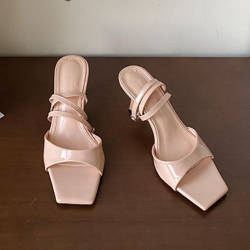 Mode 2025 Neue Mode Knöchelriemen Damen High Heels Pumps Schuhe Weiblich Eckige Zehenpartie Schuhe Flach Party Damen High Heels Schuhe