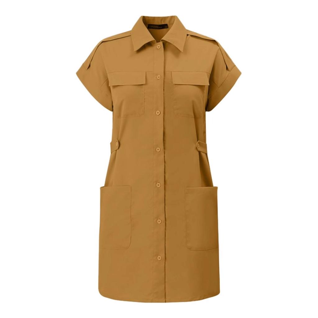 Summer New European and American Simple Tooling Straight Shirt Skirt Design Dress