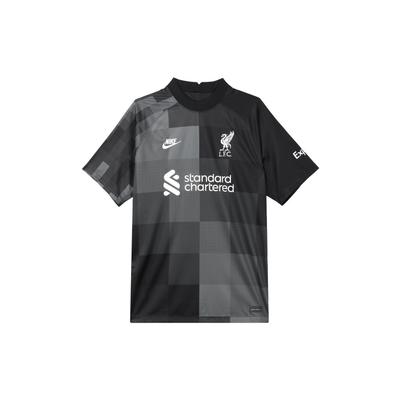 Liverpool Fan Edition Sport Atmungsaktives Colorblock Kurzarm Fußballtrikot Herren Oberteile Schwarz Grau DB2559-011