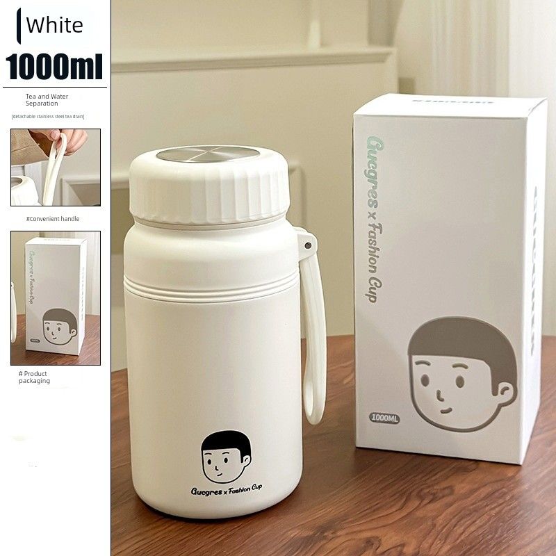 Japanese Quality 1000ml Large Capacity Thermos Cup for Women, 316 Stainless Steel Student Water Bottle, High Aesthetic Value, Portable with Handle White Men s 1000ml