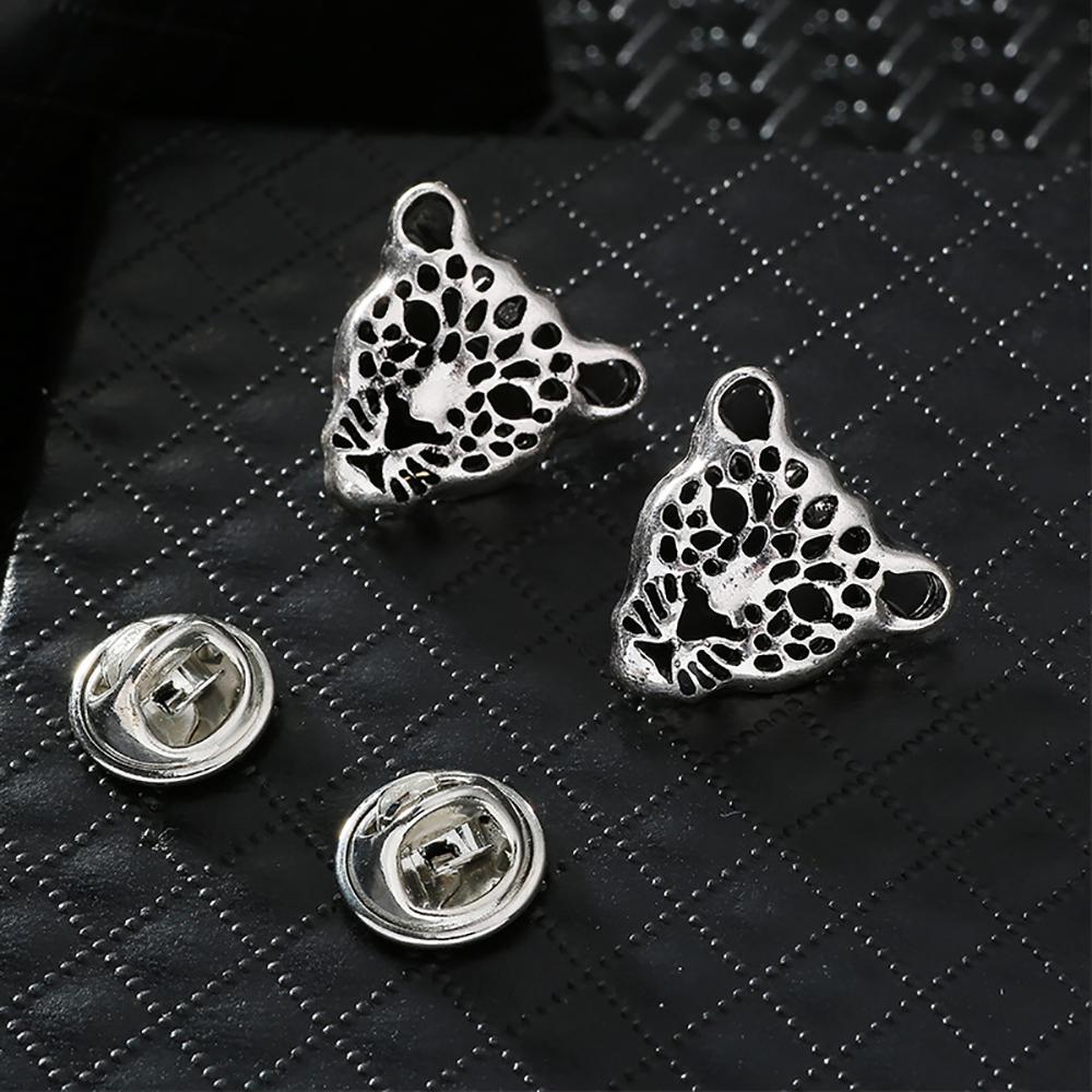 1 Pair Retro Collar Brooches Tree Leaf Wolf Rhinestone Fashion Lapel Pin For Men Women Shirts Suits Clothes Decor Jewelry Gift