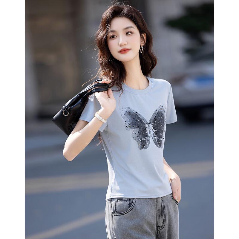 Demana Women's Tencel Blend Butterfly Print Short-Sleeve T-Shirt