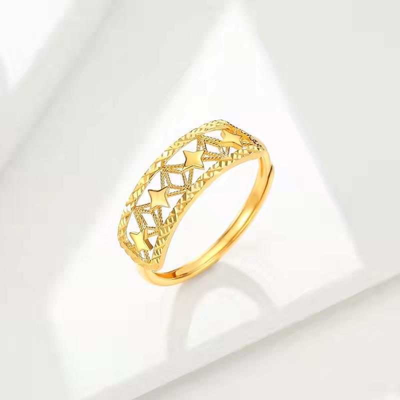 Gold-Plated Brass Five-Star Open Ring for Women - Vietnam Sand Gold Jewelry Adjustable Open