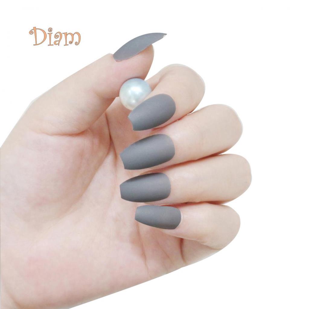 Fetong 24Pcs Coffin False Nails Tip Art Decoration Full Cover Matte Fingernail Stickers