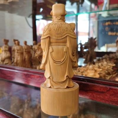 Wood Carving the God of Wealth Sculptures Figurines Chinese Mythological Figures Home Room Office Wealth Luck Feng Shui Decor