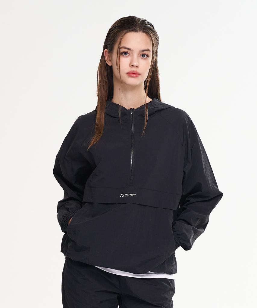 Lazybee Camp Multisports Running Windbreaker Anorak Hooded Zip-Up Jacket Top W Black