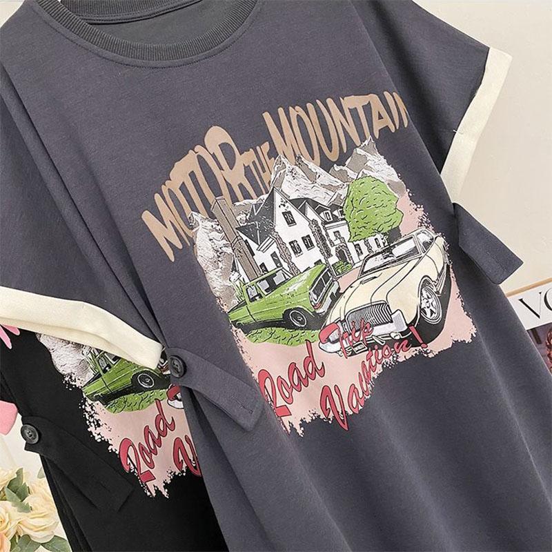 T-shirt for Women Large Size Cotton Summer T-shirt Soft Loose Printed Casual Comfortable Pullover T-shirt Top