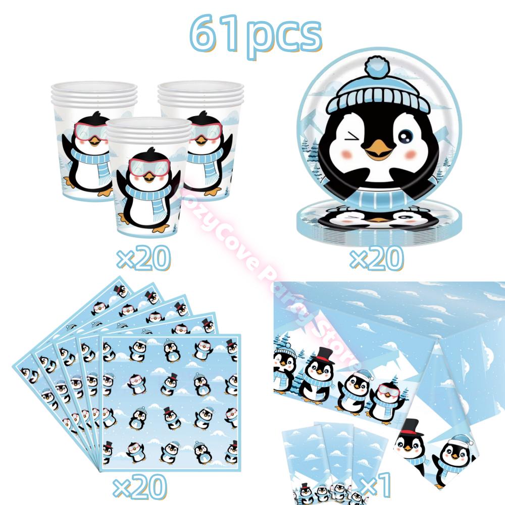 Penguin Theme Birthday Party Supplies Penguin Winter Xmas Banner Cup Plate Balloons For Kids Baby Shower Favor Gifts Photo Props