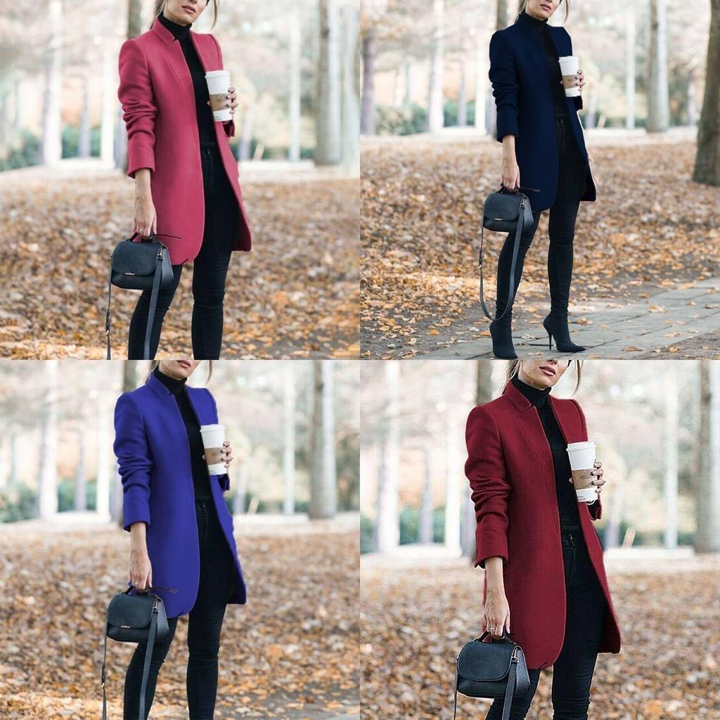 Overcoat Fashion Womens Trench Coat Ladies Solid Color Winter Warm Long Jacket